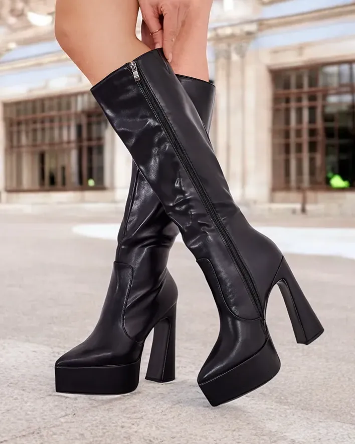 Kozaki Na Obcasie|Kozaki Bez Ocieplenia^Royalfashion Kozaki damskie na słupku i platformie Esilopo czarny