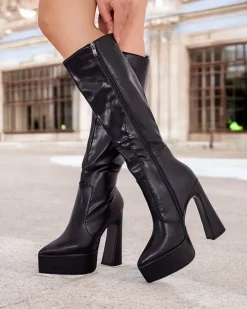 Kozaki Na Obcasie|Kozaki Bez Ocieplenia^Royalfashion Kozaki damskie na słupku i platformie Esilopo czarny