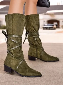 Kozaki Bez Ocieplenia^Royalfashion Kozaki na niskim obcasie Rolizoo zielony