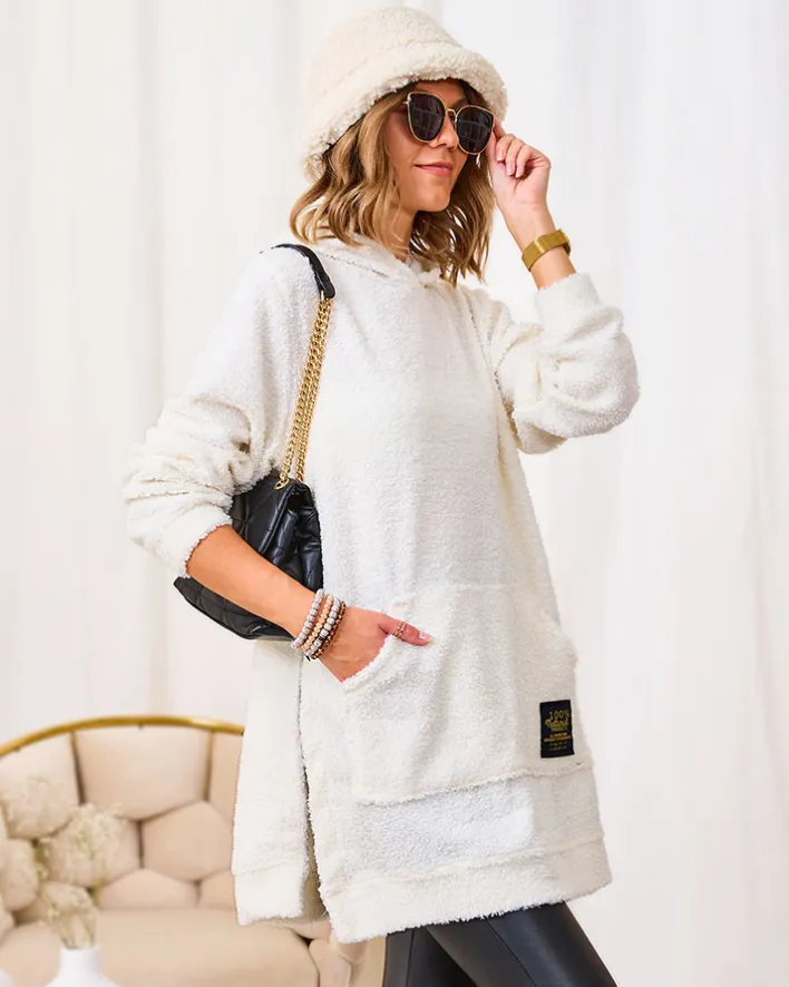 Bluzy|Swetry^Royalfashion owy długi sweter damski z kapturem krem