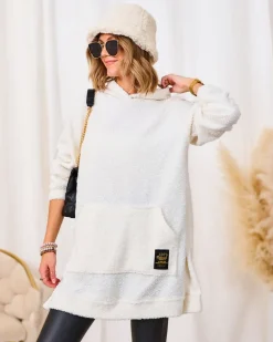 Bluzy|Swetry^Royalfashion owy długi sweter damski z kapturem krem