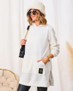 Bluzy|Swetry^Royalfashion owy długi sweter damski z kapturem krem