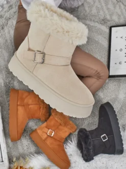 Śniegowce|Botki Na Platformie^Royalfashion Krótkie buty a'la śniegowce damskie Myrelle beżowy