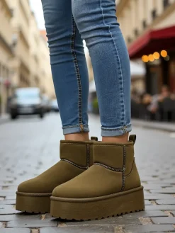 Śniegowce|Botki Na Platformie^Royalfashion Krótkie buty a'la śniegowce damskie Wiebi zielony