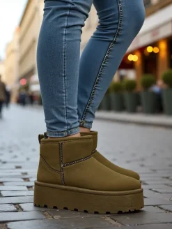 Śniegowce|Botki Na Platformie^Royalfashion Krótkie buty a'la śniegowce damskie Wiebi zielony