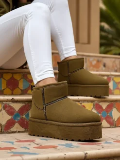 Śniegowce|Botki Na Platformie^Royalfashion Krótkie buty a'la śniegowce damskie Wiebi zielony