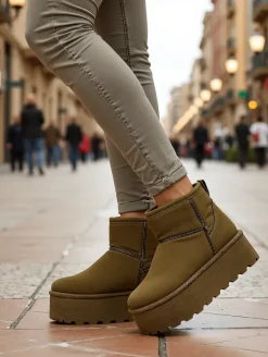 Śniegowce|Botki Na Platformie^Royalfashion Krótkie buty a'la śniegowce damskie Wiebi zielony