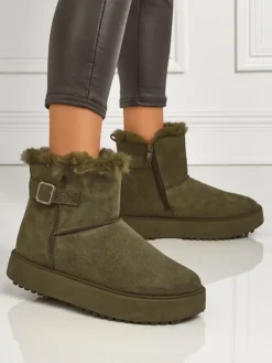 Śniegowce|Botki Na Platformie^Royalfashion Krótkie buty a'la śniegowce damskie Aurelia Classico zielony