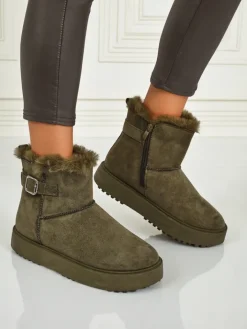 Śniegowce|Botki Na Platformie^Royalfashion Krótkie buty a'la śniegowce damskie Aurelia Classico zielony