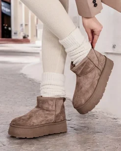 Śniegowce|Botki Na Platformie^Royalfashion Krótkie buty a'la śniegowce damskie Hawanni brązowy