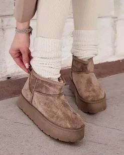 Śniegowce|Botki Na Platformie^Royalfashion Krótkie buty a'la śniegowce damskie Hawanni brązowy