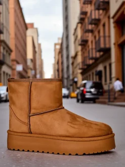 Śniegowce|Botki Na Platformie^Royalfashion Krótkie buty a'la śniegowce damskie Eforte Camel