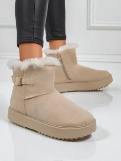 Śniegowce|Botki Na Platformie^Royalfashion Krótkie buty a'la śniegowce damskie Aurelia Classico beżowy