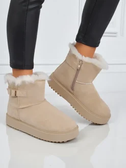 Śniegowce|Botki Na Platformie^Royalfashion Krótkie buty a'la śniegowce damskie Aurelia Classico beżowy