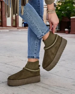 Śniegowce|Botki Z Delikatnym Ociepleniem^Royalfashion Krótkie buty a'la śniegowce damskie Narorzi zielony