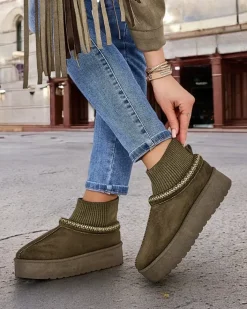 Śniegowce|Botki Z Delikatnym Ociepleniem^Royalfashion Krótkie buty a'la śniegowce damskie Narorzi zielony