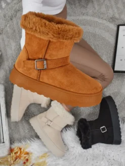 Śniegowce|Botki Na Platformie^Royalfashion Krótkie buty a'la śniegowce damskie Myrelle Camel