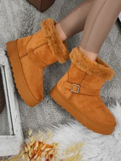 Śniegowce|Botki Na Platformie^Royalfashion Krótkie buty a'la śniegowce damskie Myrelle Camel