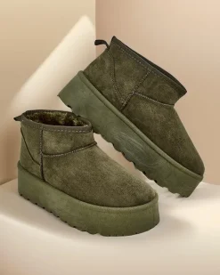 Śniegowce|Botki Na Platformie^Royalfashion Krótkie buty a'la śniegowce damskie Havale zielony