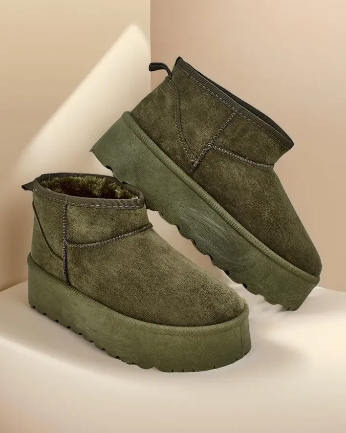 Śniegowce|Botki Na Platformie^Royalfashion Krótkie buty a'la śniegowce damskie Havale zielony