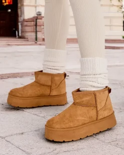 Śniegowce|Botki Na Platformie^Royalfashion Krótkie buty a'la śniegowce damskie Hawanni Camel