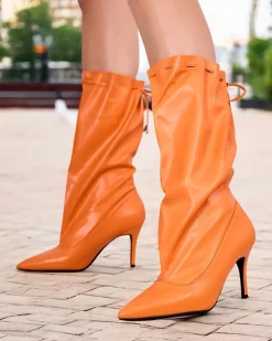 Kozaki Na Obcasie|Kozaki Bez Ocieplenia^Royalfashion Krótkie kozaki damskie Sobete pomarańczowy