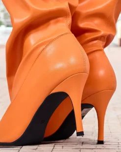 Kozaki Na Obcasie|Kozaki Bez Ocieplenia^Royalfashion Krótkie kozaki damskie Sobete pomarańczowy