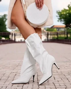 Kozaki Na Obcasie|Kozaki Bez Ocieplenia^Royalfashion Krótkie kozaki damskie Sobete biały