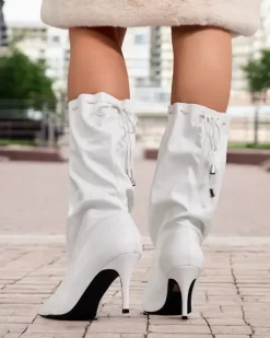 Kozaki Na Obcasie|Kozaki Bez Ocieplenia^Royalfashion Krótkie kozaki damskie Sobete biały