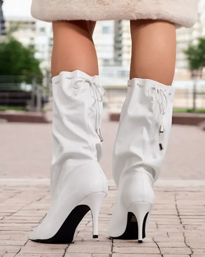 Kozaki Na Obcasie|Kozaki Bez Ocieplenia^Royalfashion Krótkie kozaki damskie Sobete biały