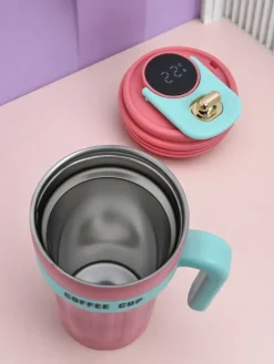 Akcesoria^Royalfashion Kubek termiczny z ustnikiem i czujnikiem temperatury Coffe Mug różowy