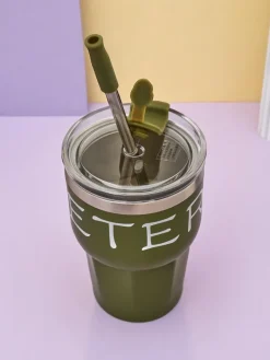 Akcesoria^Royalfashion Kubek termiczny ze słomką Beautiful zielony