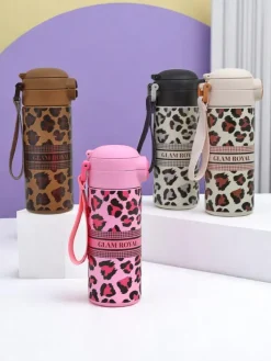 Akcesoria^Royalfashion Kubek termiczny z ustnikiem Glam Leo różowy