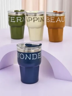 Akcesoria^Royalfashion Kubek termiczny ze słomką Beautiful Granatowy