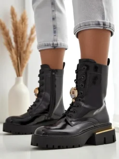 Workery|Botki Sznurowane^Royalfashion Lakierowane damskie botki typu workery Tesiolle