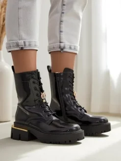 Workery|Botki Sznurowane^Royalfashion Lakierowane damskie botki typu workery Tesiolle