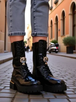 Workery|Botki Sznurowane^Royalfashion Lakierowane damskie botki typu workery Tesiolle