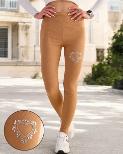 Spodnie Dresowe^Royalfashion Legginsy damskie Camel
