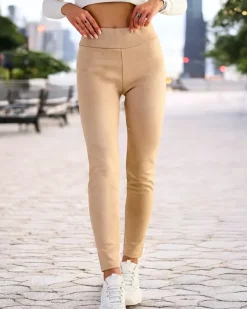 Spodnie Dresowe^Royalfashion Legginsy damskie a'la zamszowe beżowy