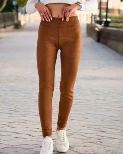 Spodnie Dresowe^Royalfashion Legginsy damskie a'la zamszowe brązowy