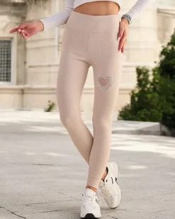 Spodnie Dresowe^Royalfashion Legginsy damskie beżowy