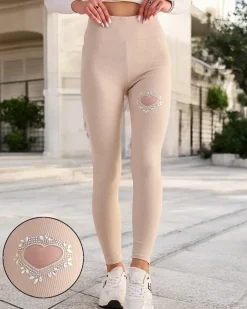 Spodnie Dresowe^Royalfashion Legginsy damskie beżowy
