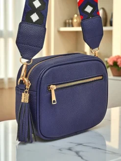 Małe Torebki^Royalfashion Mała damska torebka z eko skóry z kolorowym paskiem Kovi Lace Granatowy