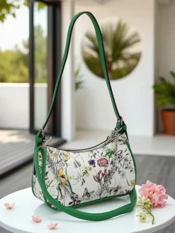 Małe Torebki^Royalfashion Mała damska torebka z eko skóry w kwiaty Lily Bloom zielony