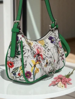 Małe Torebki^Royalfashion Mała damska torebka z eko skóry w kwiaty Lily Bloom zielony