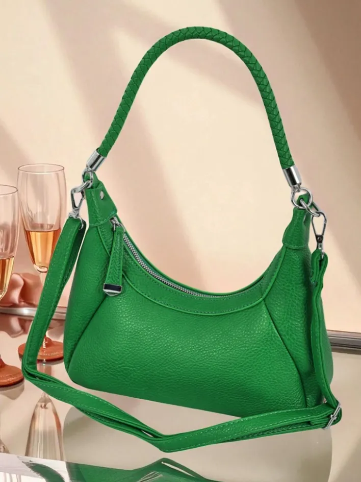 Małe Torebki^Royalfashion Mała damska torebka z eko skóry z ozdobnym paseczkiem Lacquea zielony