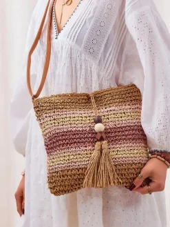 Wiklinowe I Słomiane^Royalfashion Mała słomiana torebka damska Stripe Charm Mini różowy