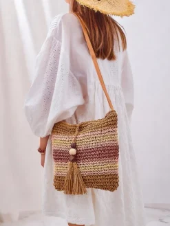 Wiklinowe I Słomiane^Royalfashion Mała słomiana torebka damska Stripe Charm Mini różowy