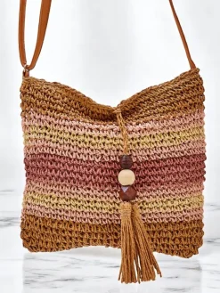 Wiklinowe I Słomiane^Royalfashion Mała słomiana torebka damska Stripe Charm Mini różowy