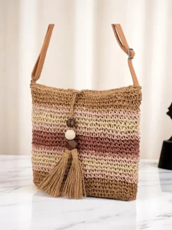 Wiklinowe I Słomiane^Royalfashion Mała słomiana torebka damska Stripe Charm Mini różowy